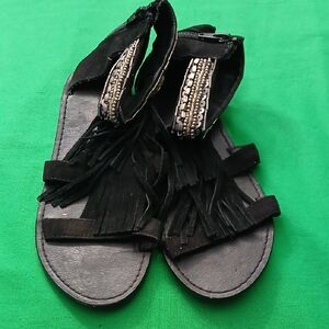 Used Black Fringe Sandals